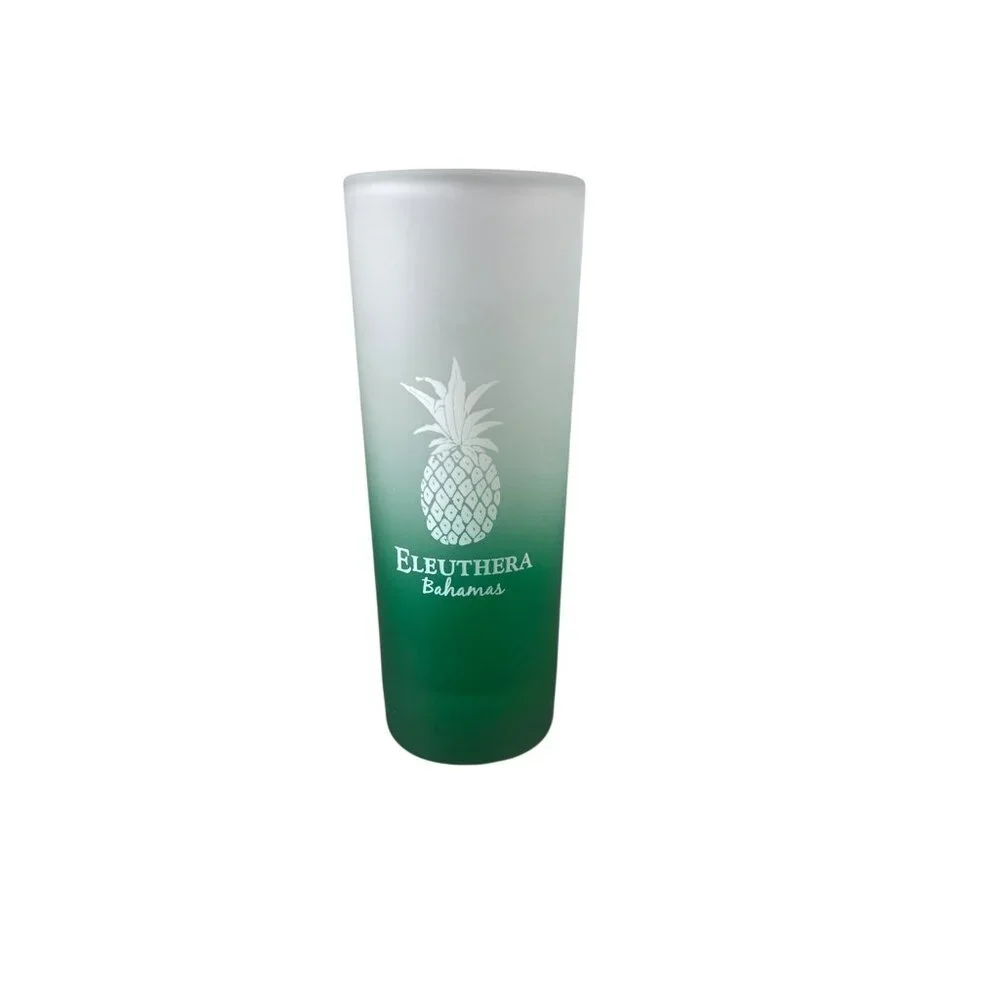 Eleuthera Bahamas Tall Shot Glass Frosted Green Ombre‎ Pineapple Tropical